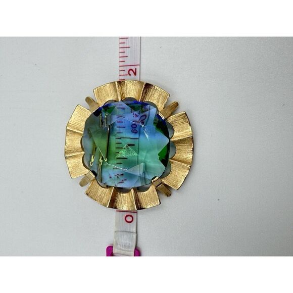 Vintage Large Gold ToBlue Green Faceted Glass Rhineston Brooch Signed STAR - Picture 7 of 7